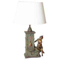 French Louis XV Style Table Lamp, Figure By «Mathurin Moreau», 19th Century