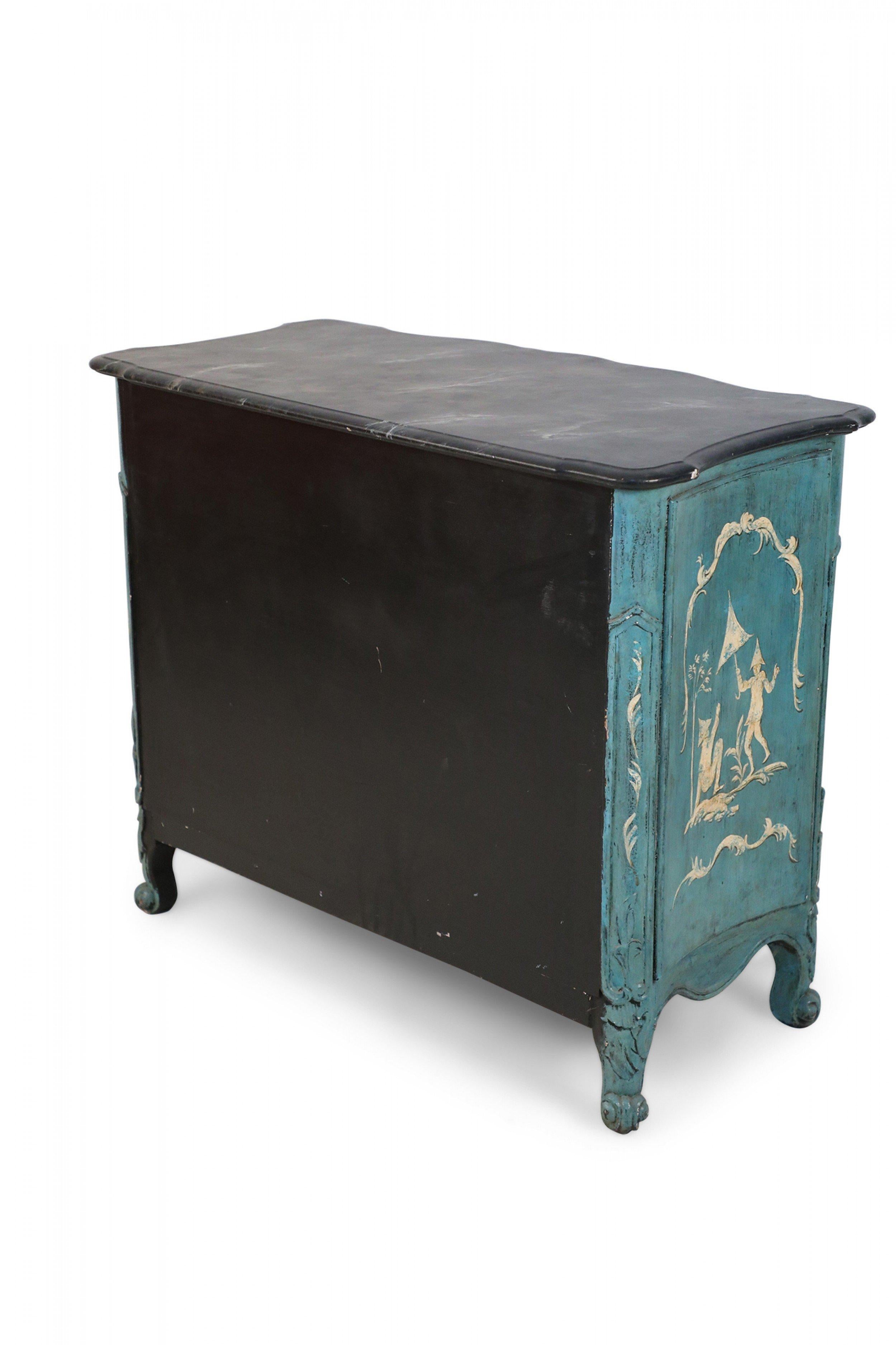 French Louis XV Style Teal Serpentine Commode For Sale 6