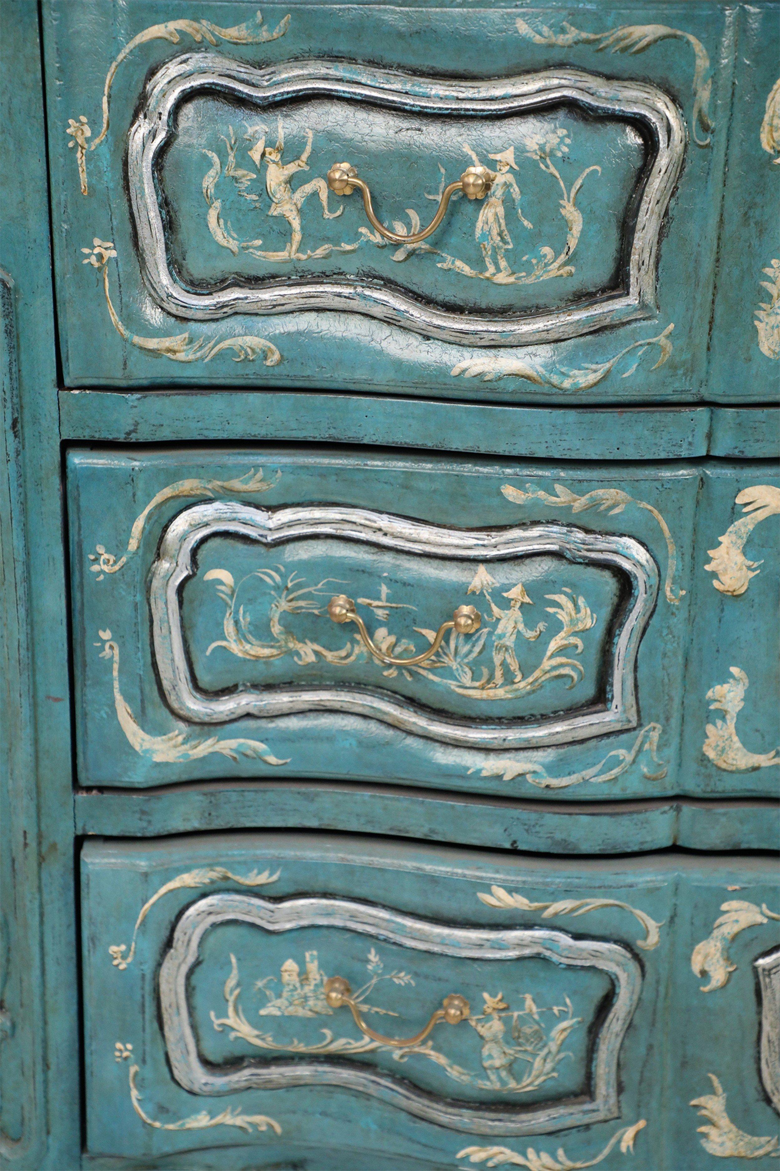 French Louis XV Style Teal Serpentine Commode For Sale 7