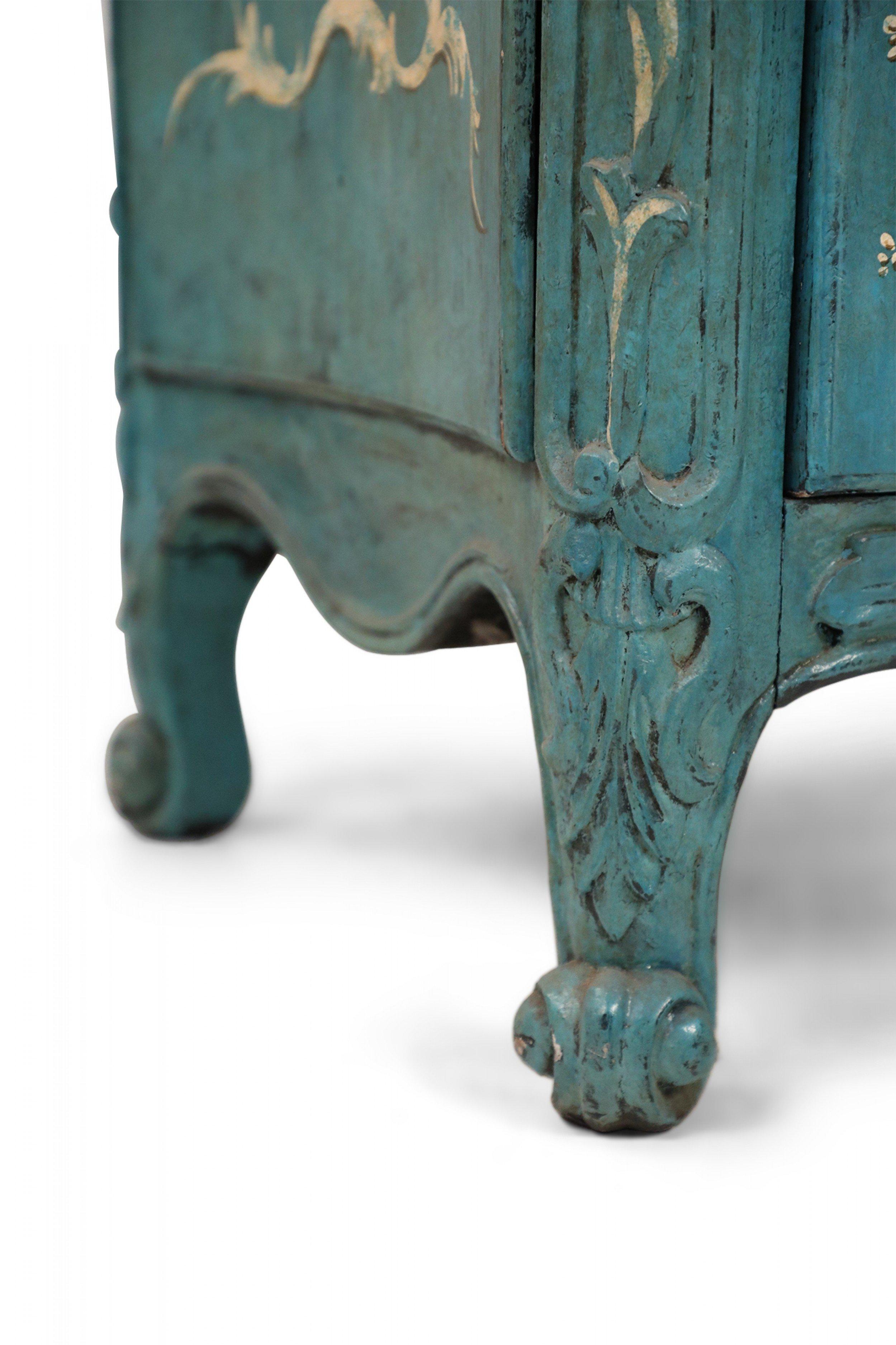 French Louis XV Style Teal Serpentine Commode For Sale 8
