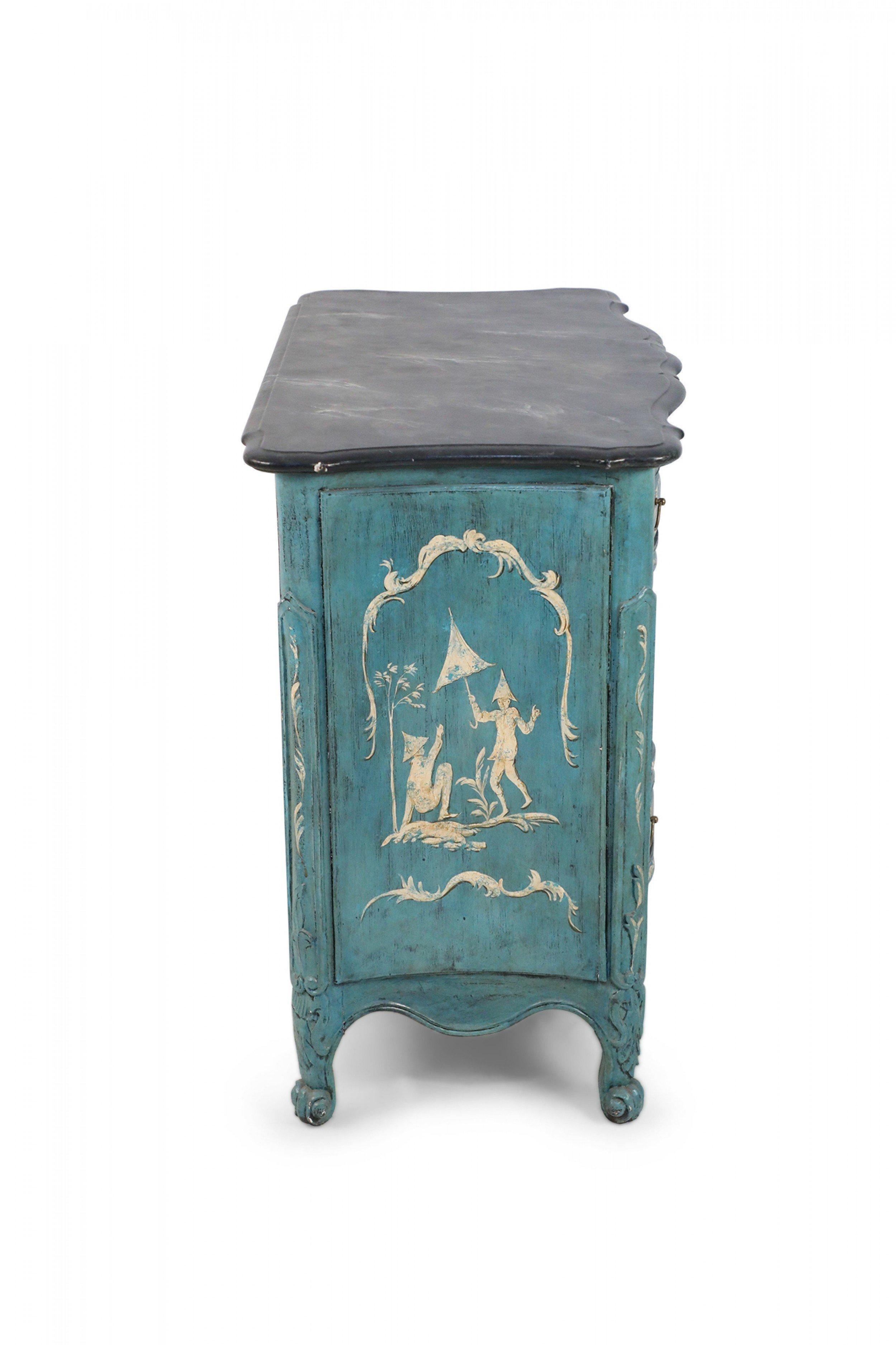 French Louis XV Style Teal Serpentine Commode For Sale 10