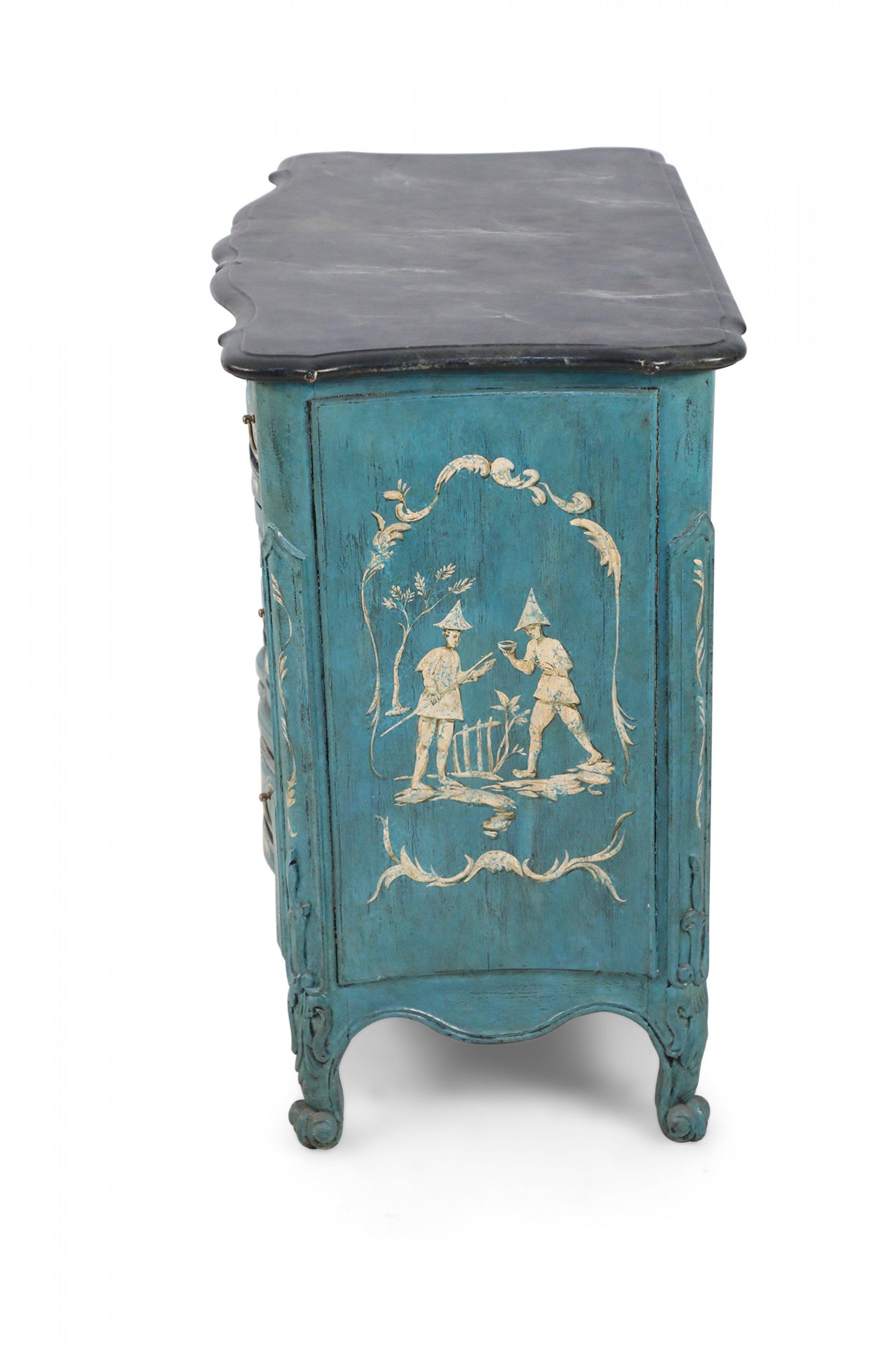 French Louis XV Style Teal Serpentine Commode For Sale 11