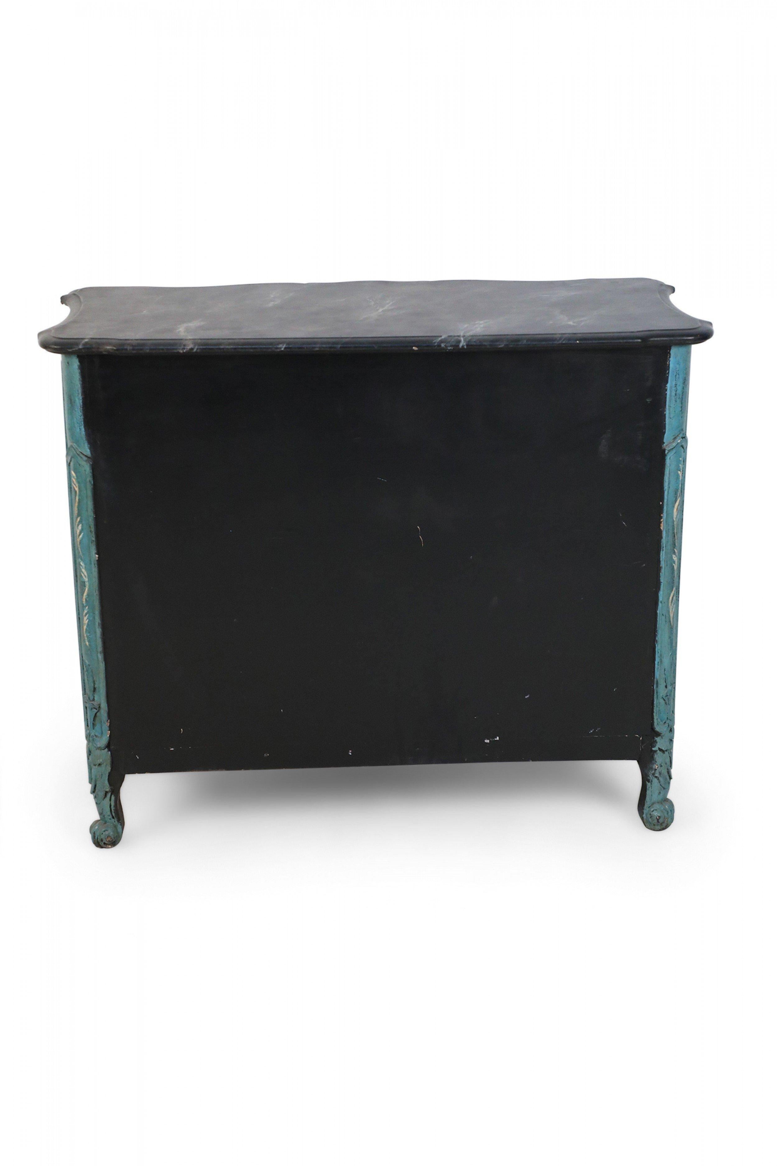 Wood French Louis XV Style Teal Serpentine Commode For Sale