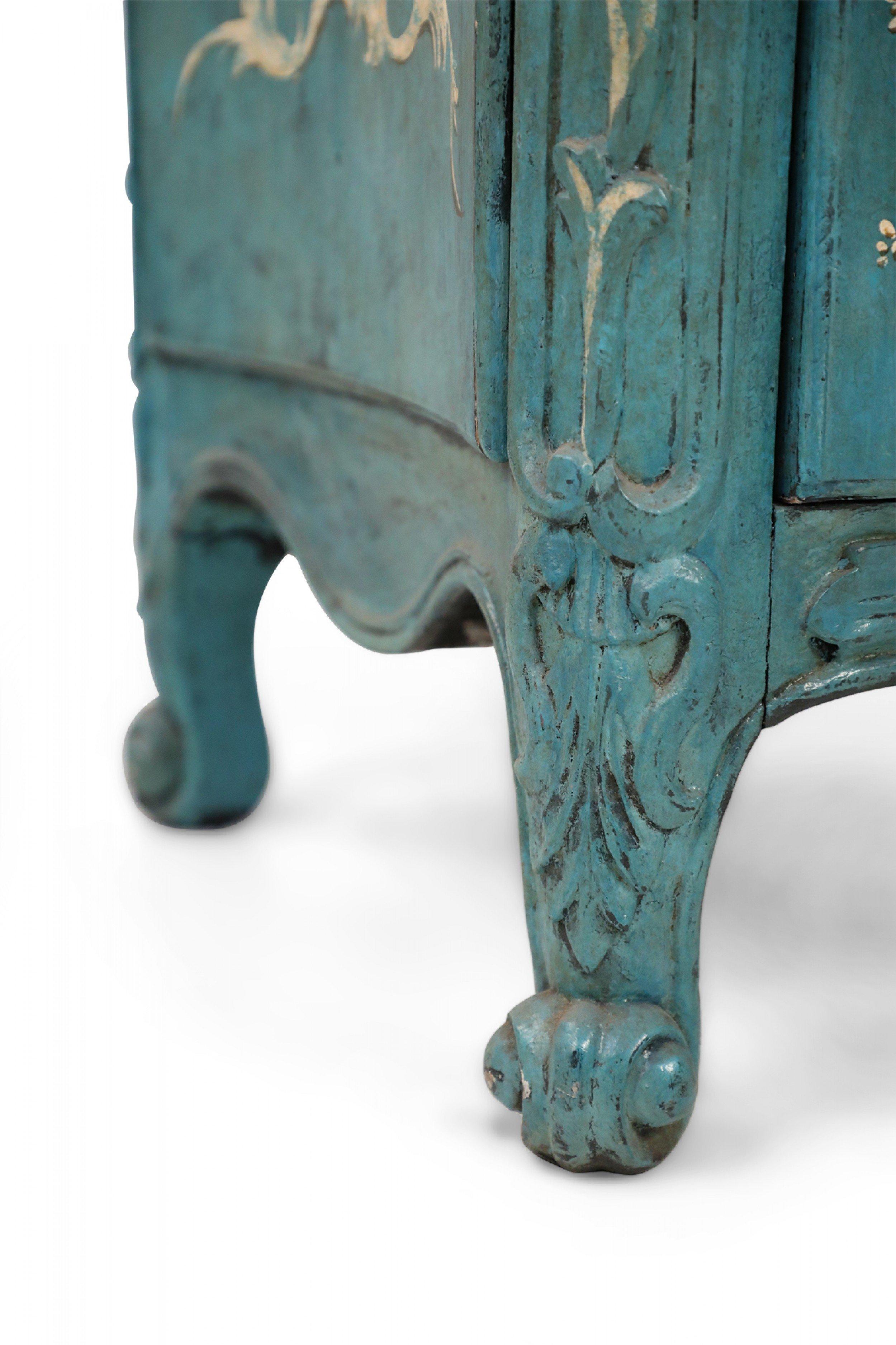 French Louis XV Style Teal Serpentine Commode For Sale 1