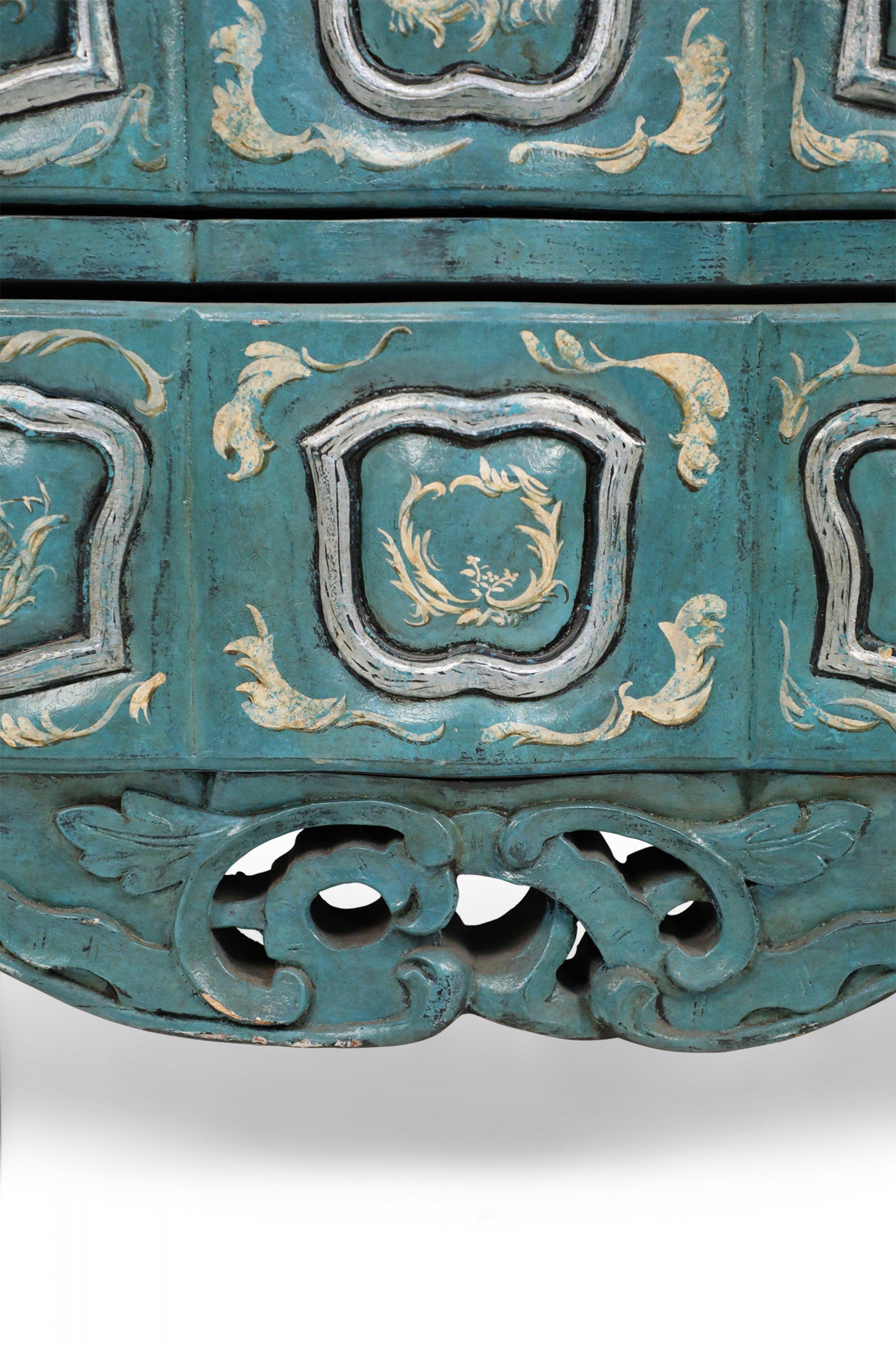 French Louis XV Style Teal Serpentine Commode For Sale 3