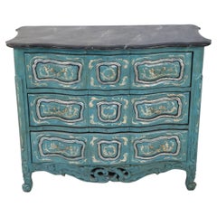 Vintage French Louis XV Style Teal Serpentine Commode