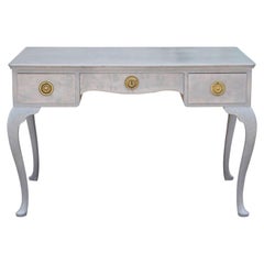 French Louis XV Style Three-Drawer Grey Desk with Brass Hardware