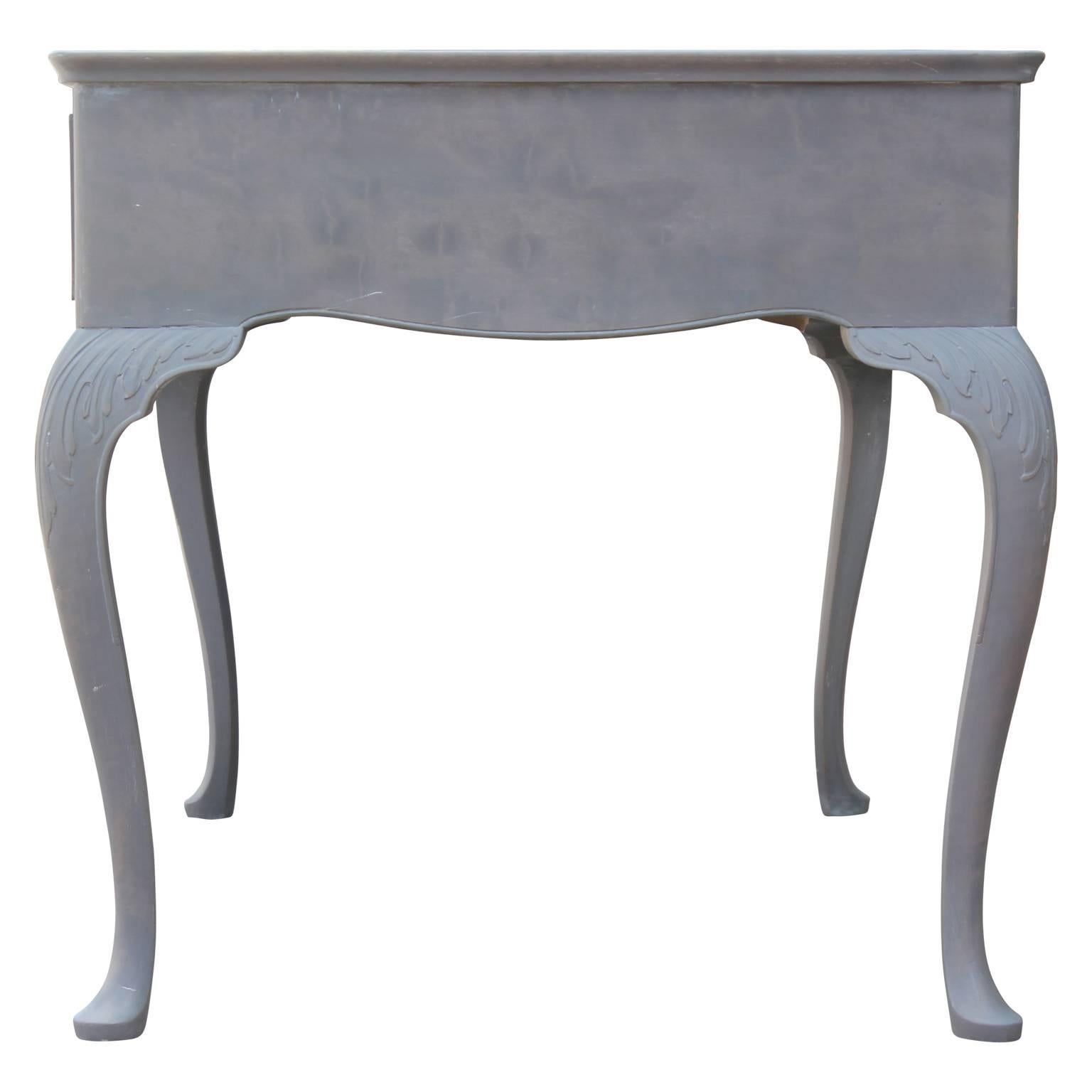 20th Century French Louis XV Style Three-Drawer Grey Desk with Brass Hardware