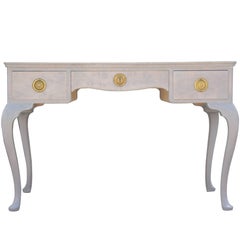 French Louis XV Style Three-Drawer Grey Desk with Brass Hardware
