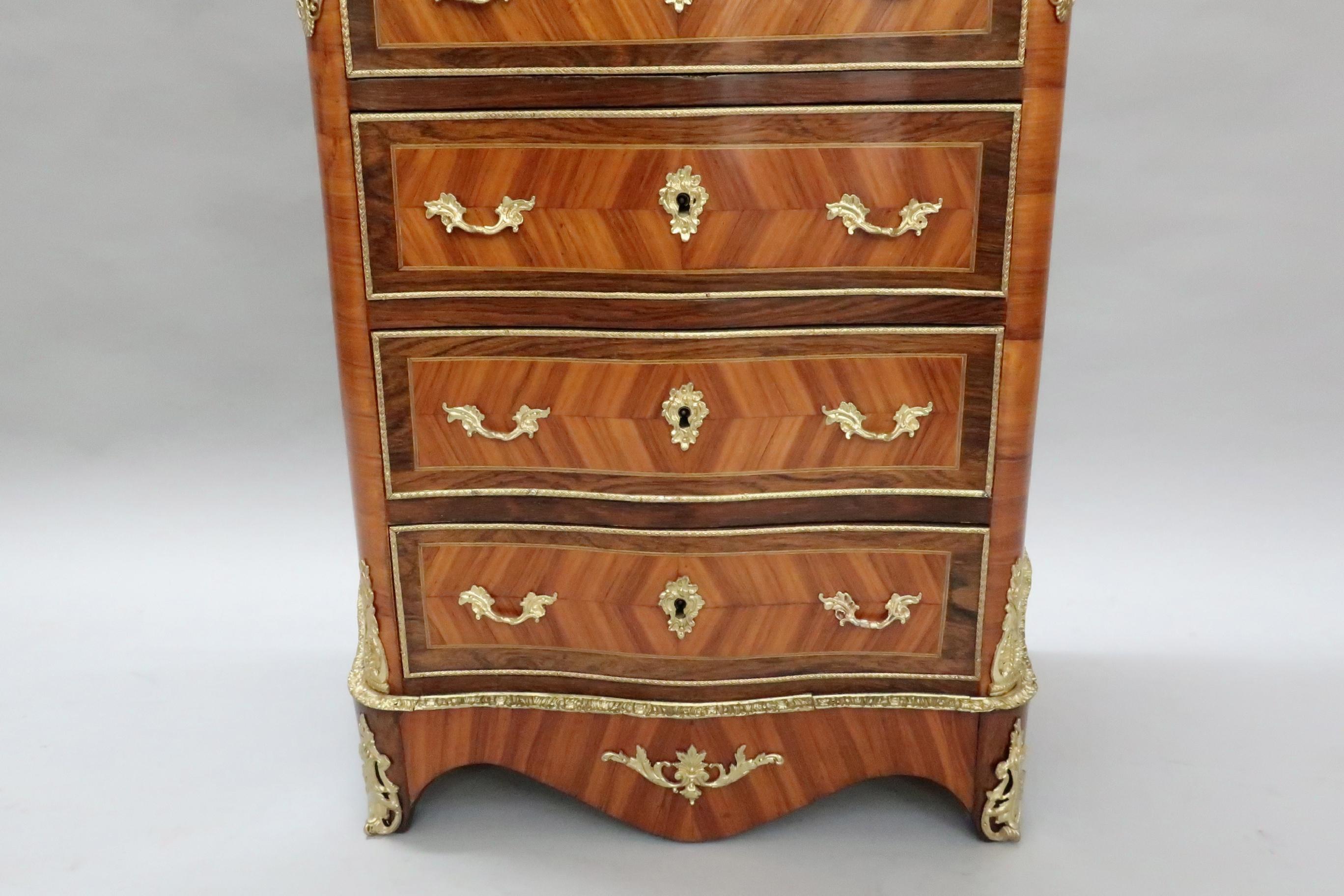 French Louis XV Style Tulip Wood Chest of Drawers Writing Cabinet For Sale 1