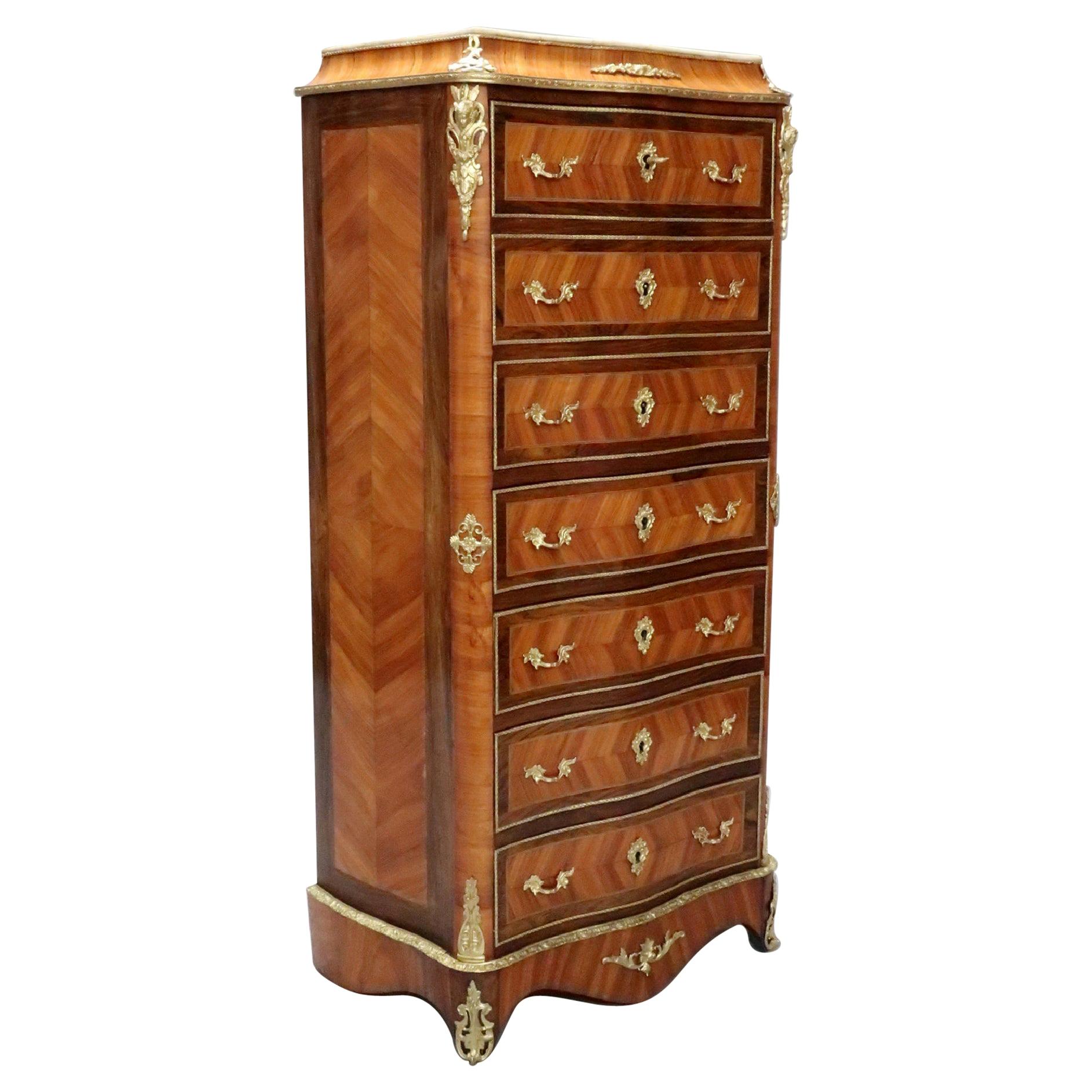 French Louis XV Style Tulip Wood Chest of Drawers Writing Cabinet For Sale
