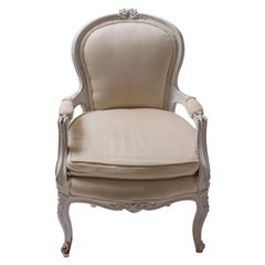 French Louis XV Style Upholstered Bergère Chair in White
