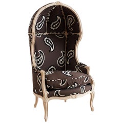 French Louis XV Style Upholstered Canopy Porters Chair