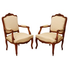Retro French Louis XV Style Upholstered Fauteuils Arm Chairs, a Pair