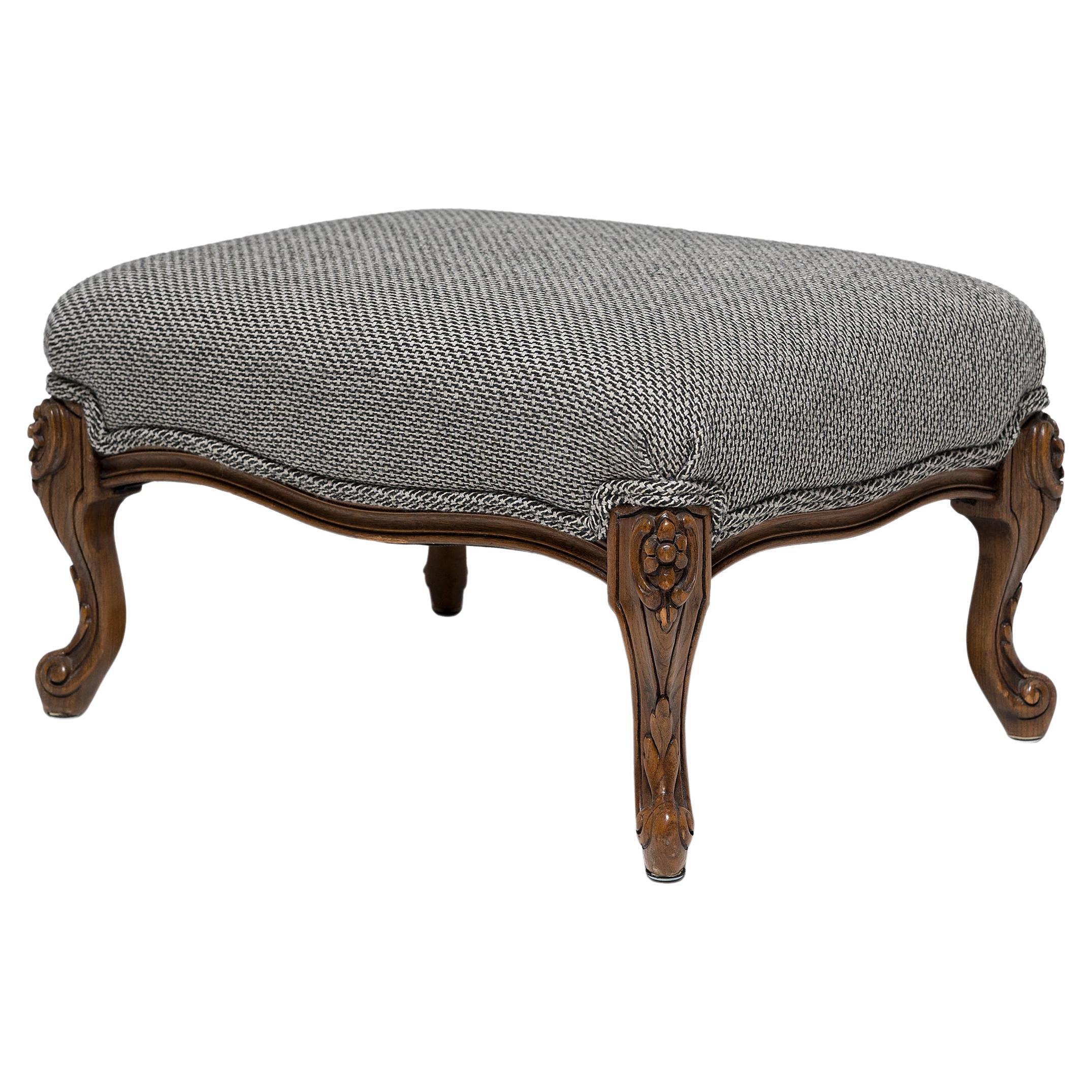 French Louis XV Style Upholstered Footstool, c. 1850 For Sale