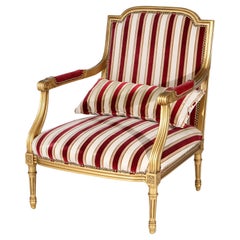 French Louis XV Style Upholstered Giltwood Arm Chair, Stoneleigh, 20th C