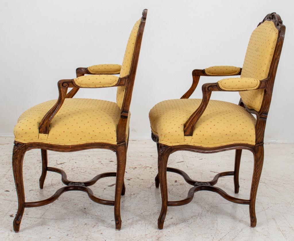 19th Century French Louis XV Style Upholstered Oak Armchair, 2 For Sale