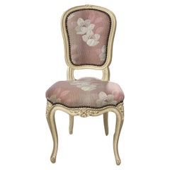Vintage French Louis XV Style Upholstered Painted Vanity Side Accent Chair