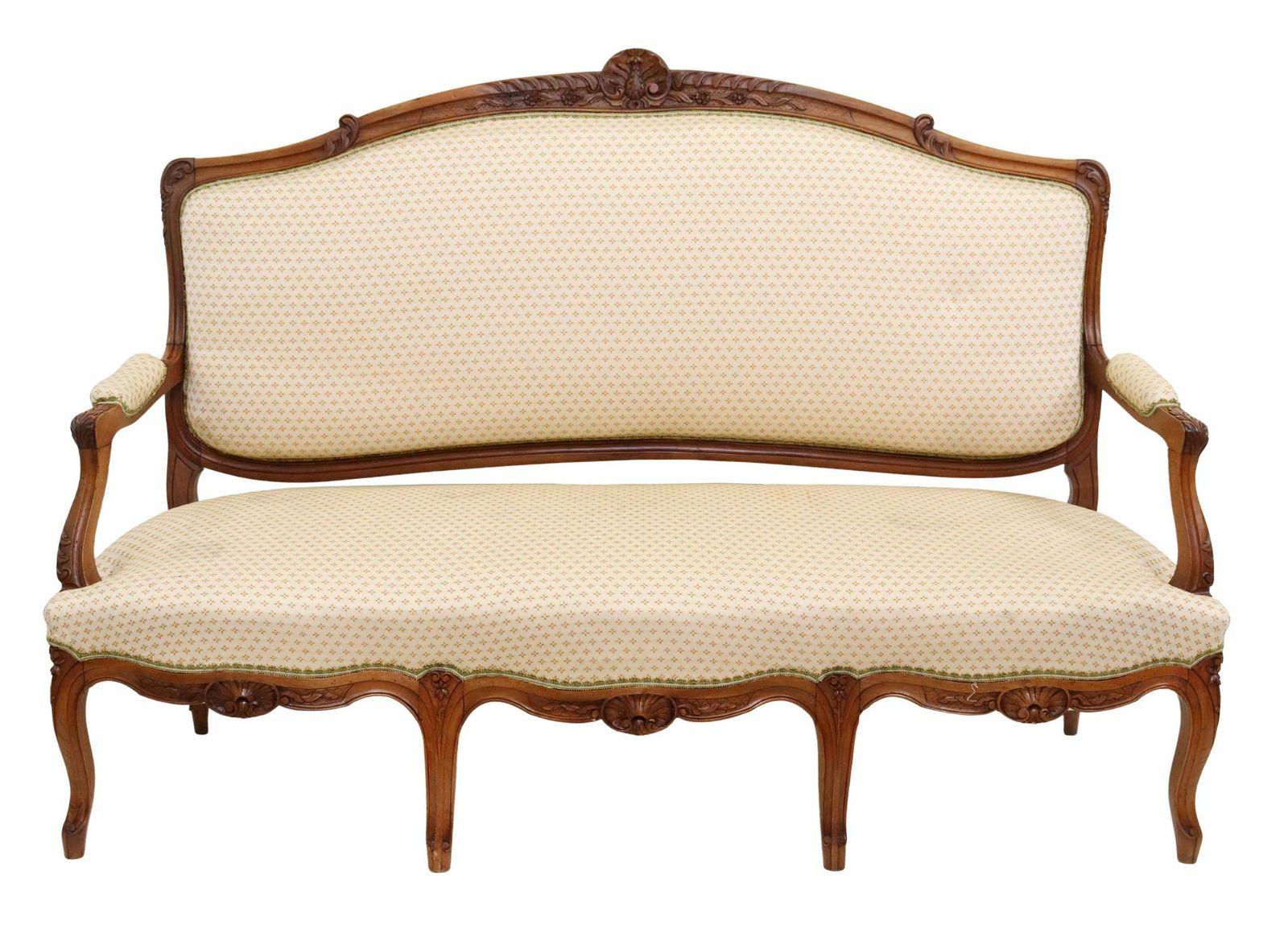 French Provincial French Louis XV Style Upholstered Settee For Sale