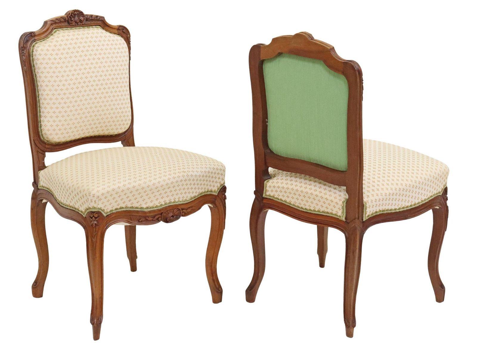 Hand-Carved French Louis XV Style Upholstered Side Chairs, Set of 4 For Sale