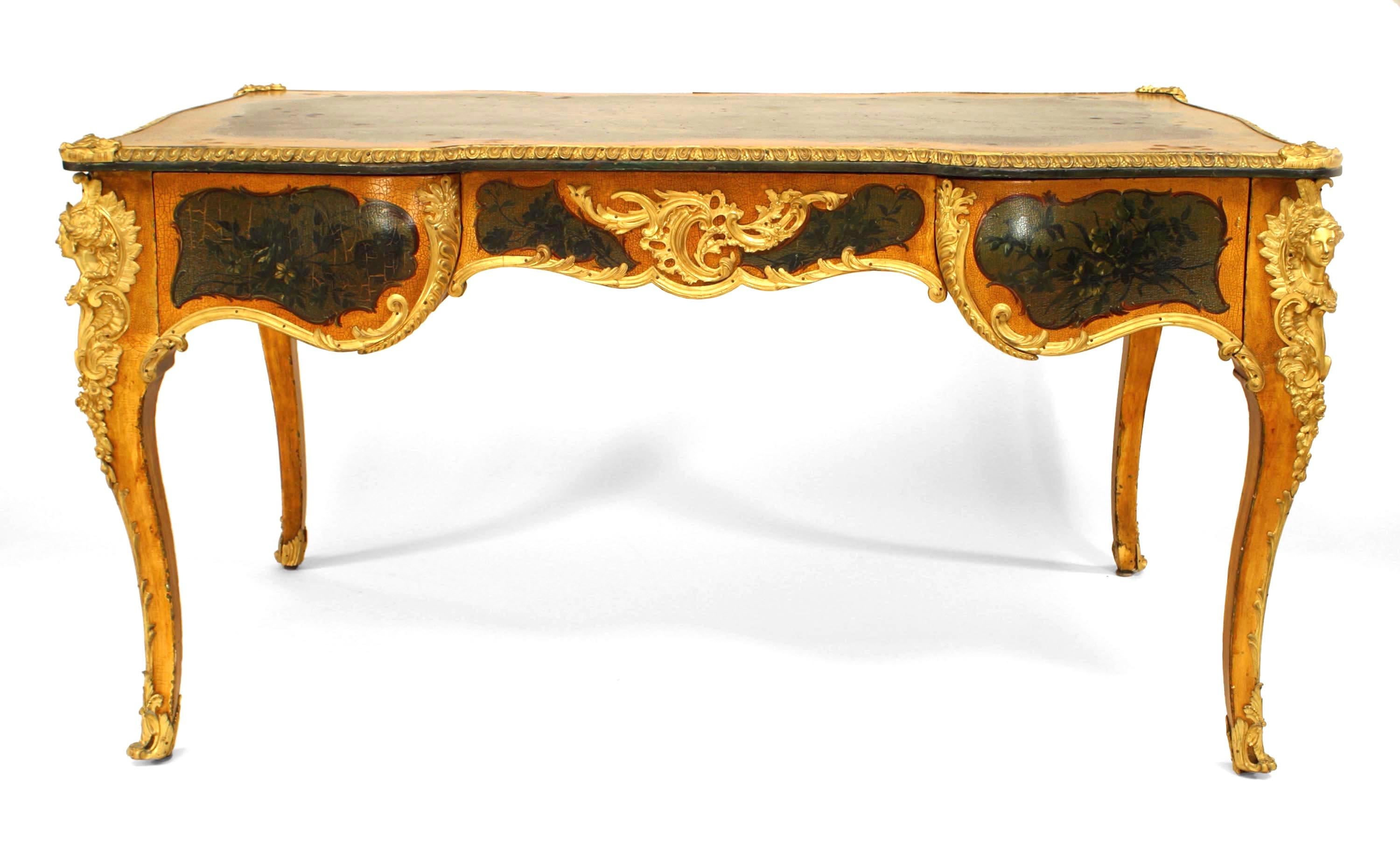 French Louis XV style (19th Century) Verne Martin painted desk with bronze trim.
