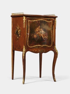 French Louis XV Style Vernis Martin Hand-Painted Bombé Cabinet w/ Ormolu Mounts