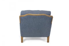 French Louis XV-Style Walnut and Navy Upholstered Bergere and Ottoman