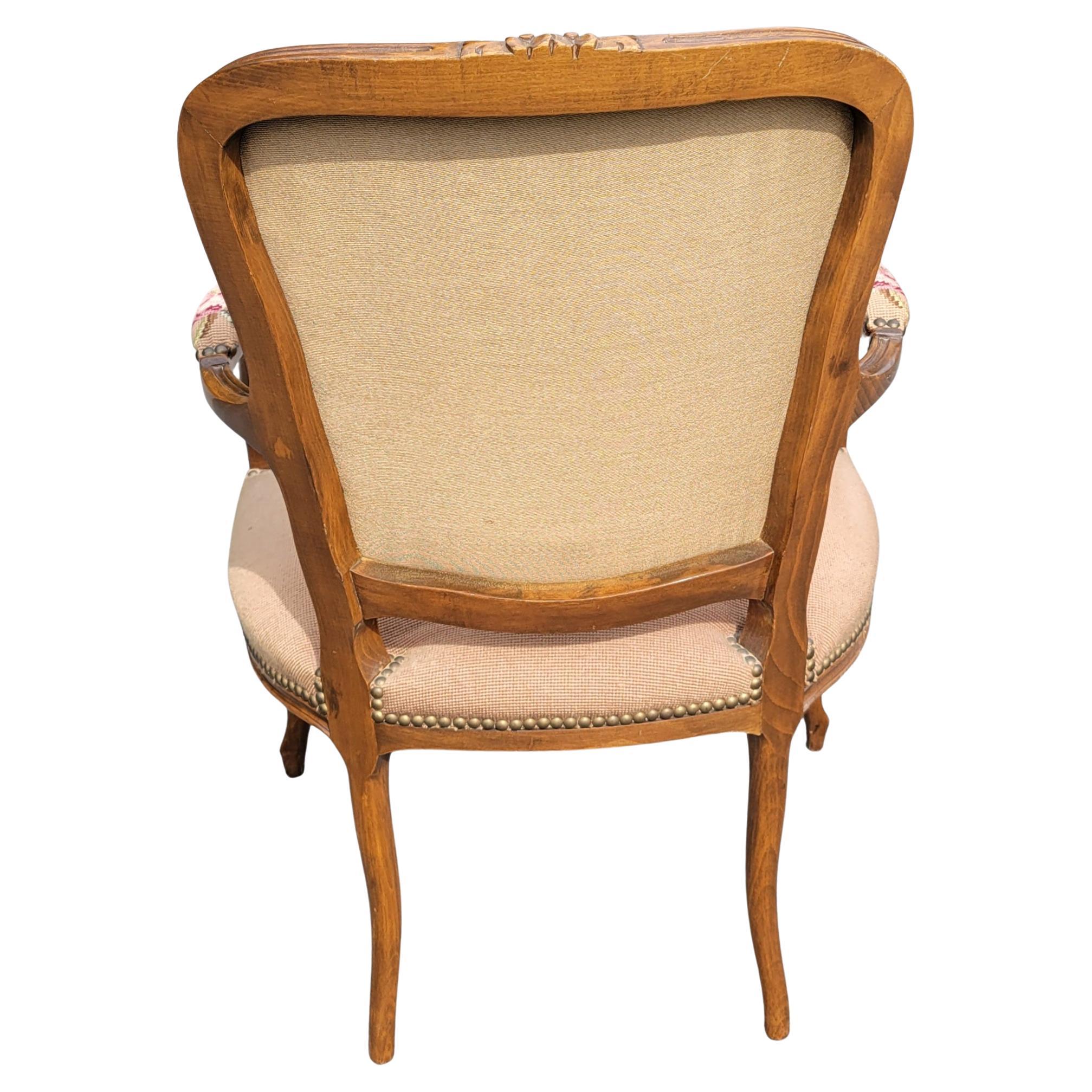 French Louis XV Style Walnut and Needlepoint Upholstered Bergère Chair 3