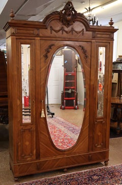 French Louis XV Style Walnut Carved Mirror Door Armoire Circa 1900