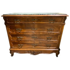 French Louis XV Style Walnut Chest of Drawers with Marble Top