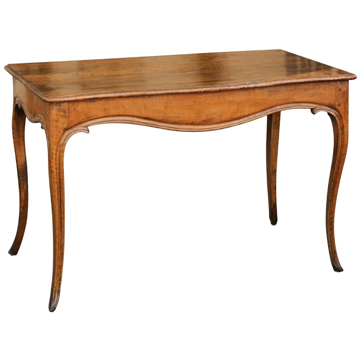 French Louis XV Style Walnut Console Table with Cabriole Legs, circa 1820 For Sale