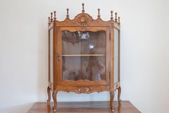 French Louis XV Style Walnut Display Cabinet with Carved Musical Instruments