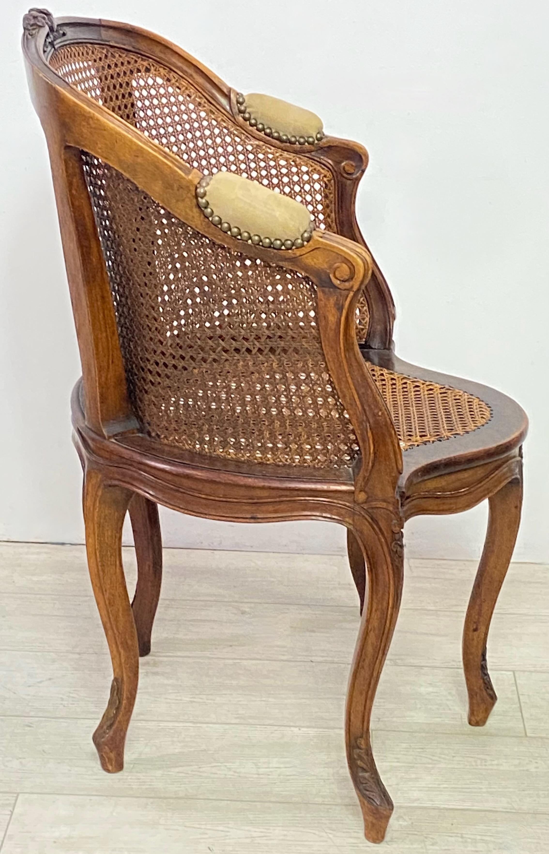 Cane French Louis XV Style Walnut Fauteuil de Bureau Desk Chair, Late 19th Century