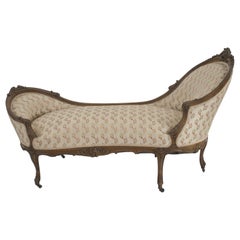 French Louis XV Style Walnut Floral Chaise