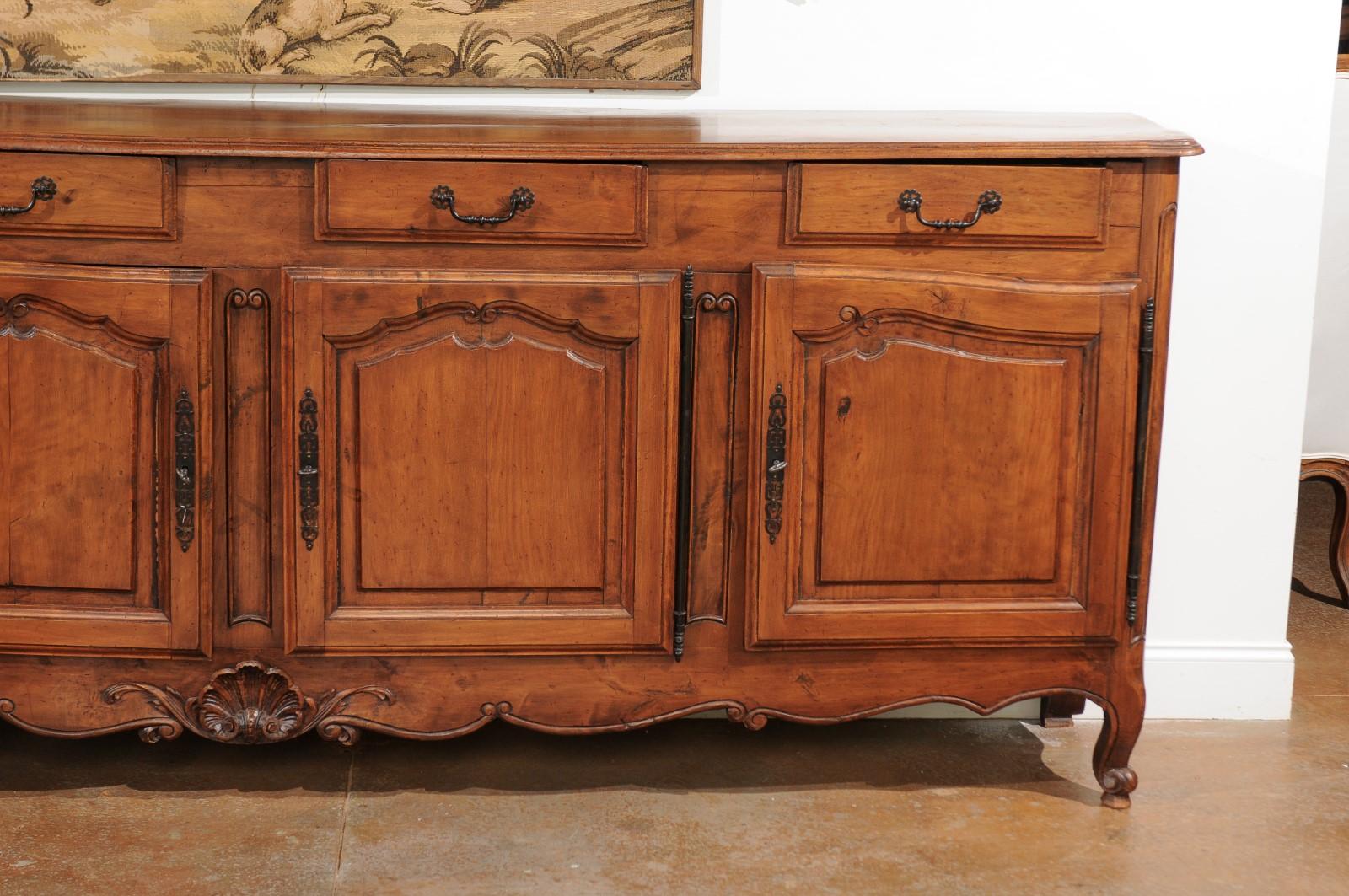 Carved French Louis XV Style Walnut Four-Drawer over Four-Door Enfilade, circa 1890