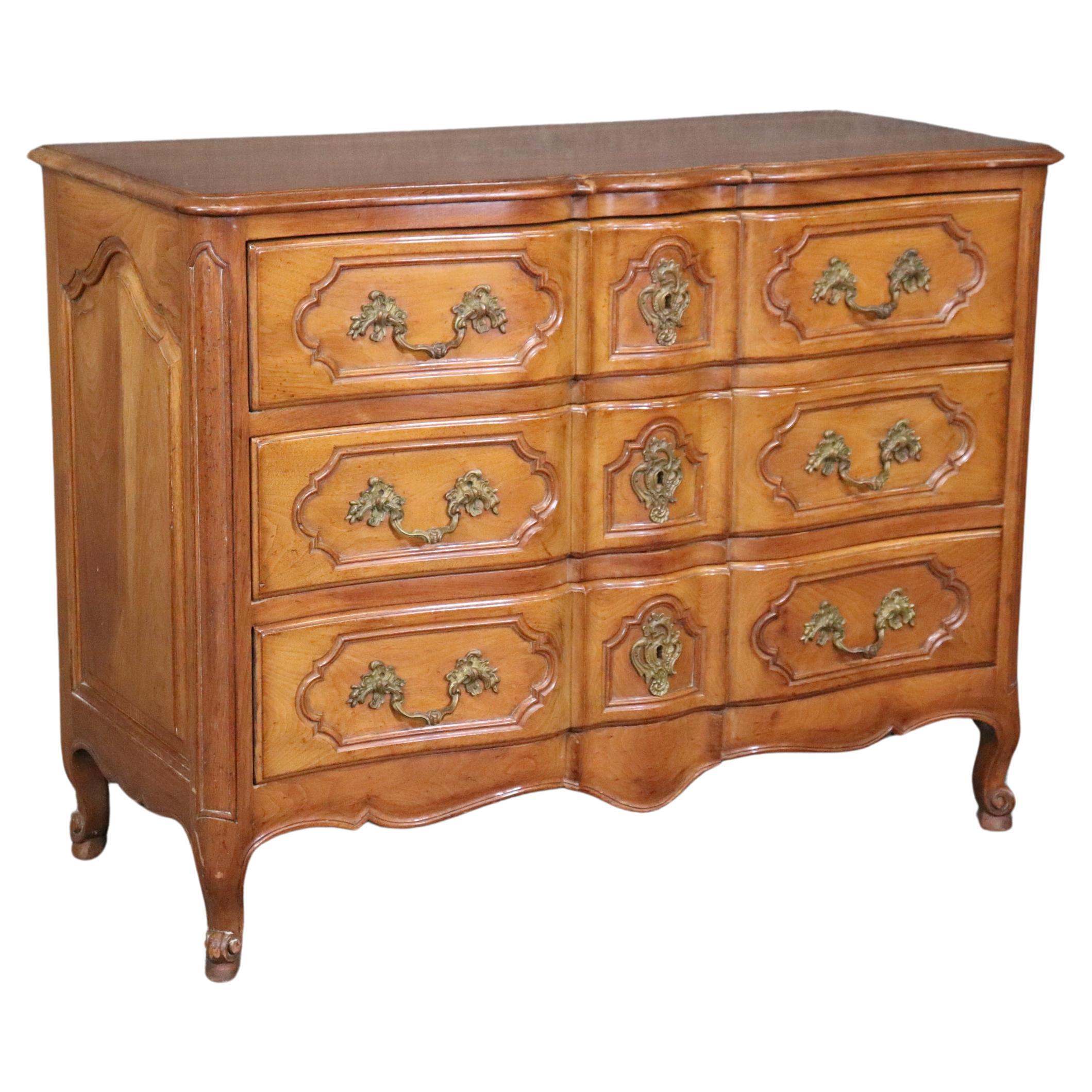 French Louis XV Style Walnut French Country Three Drawer Commode  For Sale