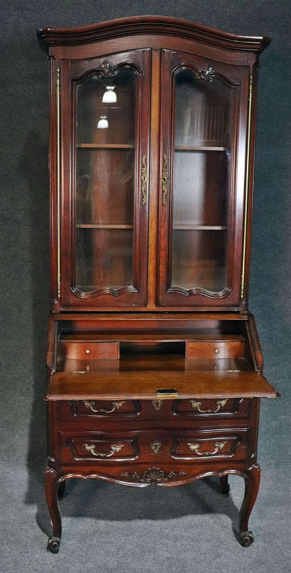 Aufrray style French Louis XV Style Walnut Secretary Desk with Bookcase Top 3
