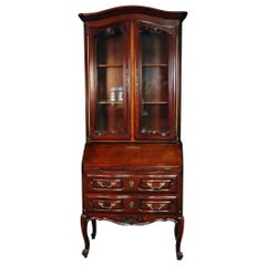 Aufrray style French Louis XV Style Walnut Secretary Desk with Bookcase Top