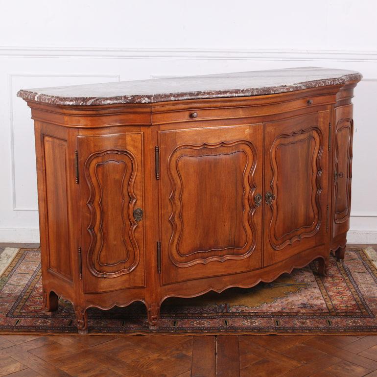 Carved French Louis XV Style Walnut Serpentine Buffet Sideboard