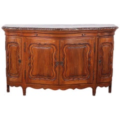 Antique French Louis XV Style Walnut Serpentine Buffet Sideboard