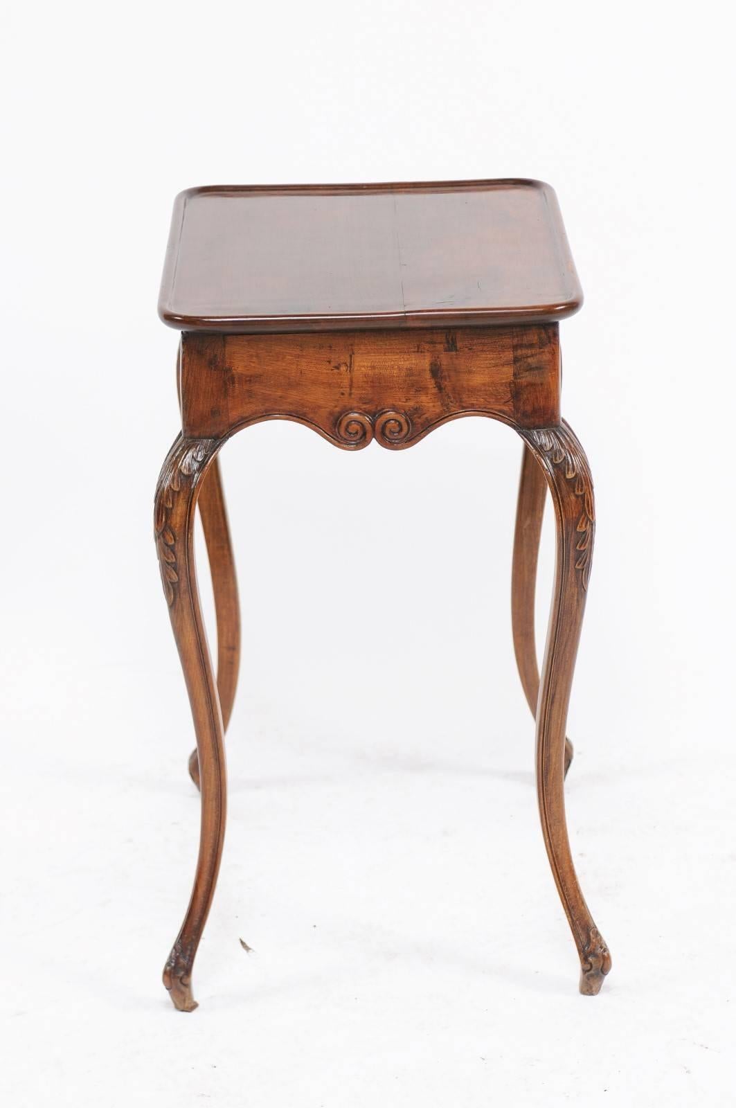 Wood French Louis XV Style Walnut Side Table with Curlicue Carving, 19th Century