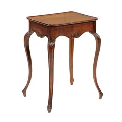 French Louis XV Style Walnut Side Table with Curlicue Carving, 19th Century