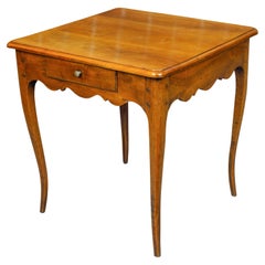 Antique French Louis XV Style Walnut Side table with Scalloped Apron and Single Drawer
