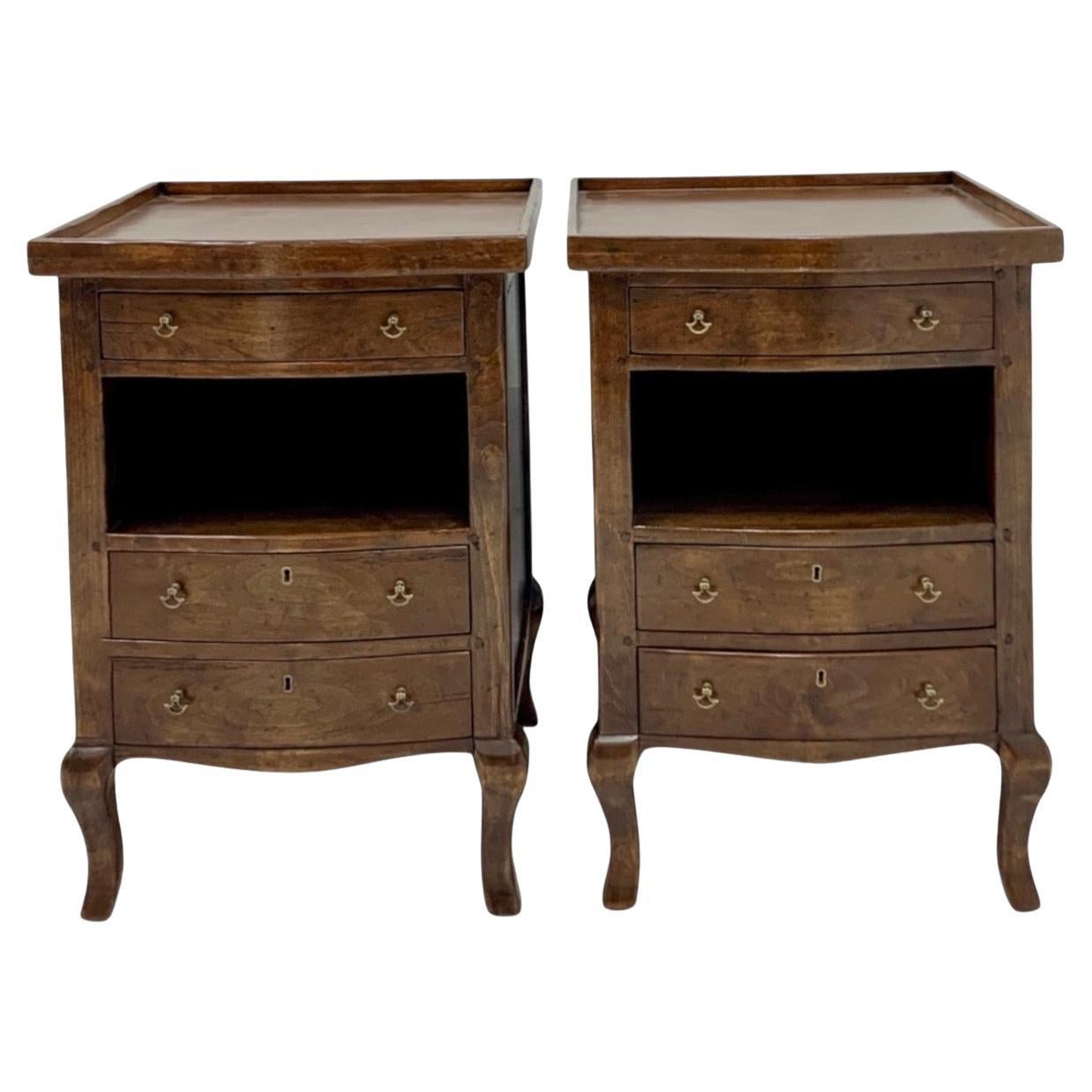 French Louis XV Style Walnut Side Tables / Chests - Pair