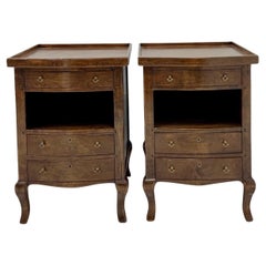 French Louis XV Style Walnut Side Tables / Chests - Pair