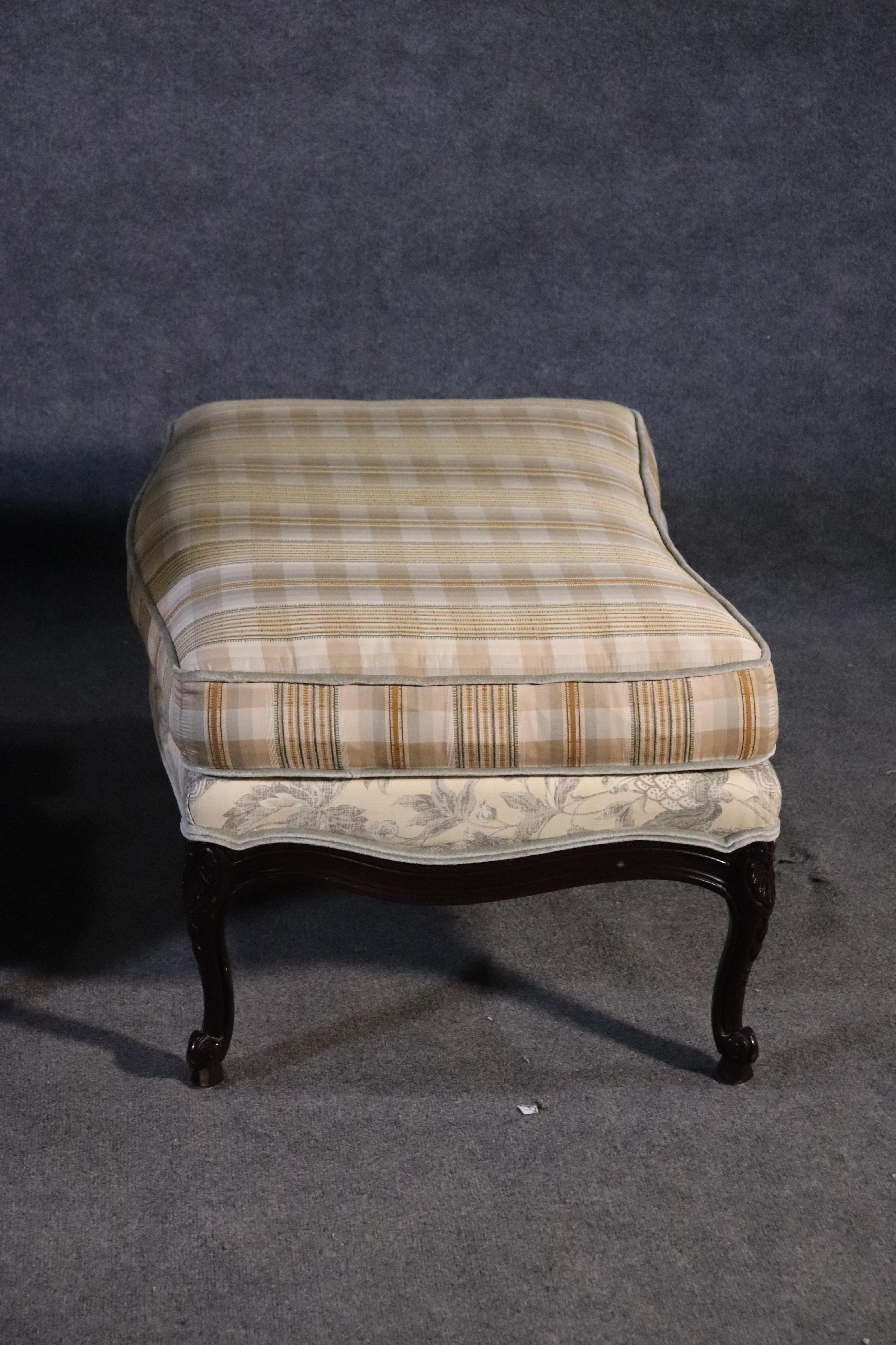 French Louis XV Style Walnut Taylor King Bergère Chair and Ottoman Toile Gingham 2