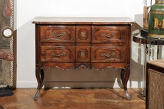French Louis XV Style Walnut Two-Drawer Commode with Carved Cartouches and Apron