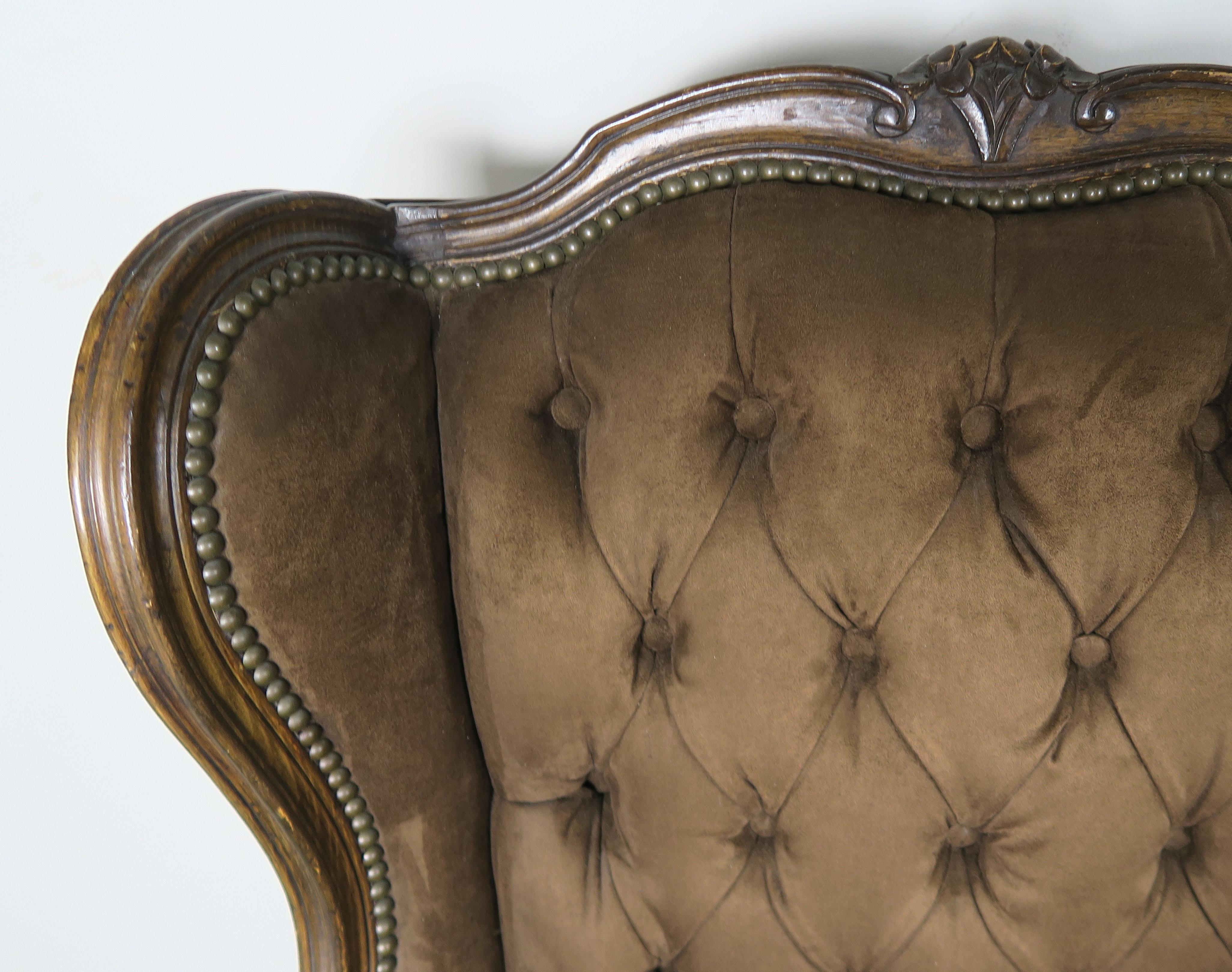 French Louis XV Style Walnut Wingback Armchairs, Pair 2