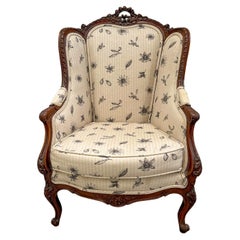 Antique French Louis XV Style Walnut Wingback Bergere Chair, Early 20th Century