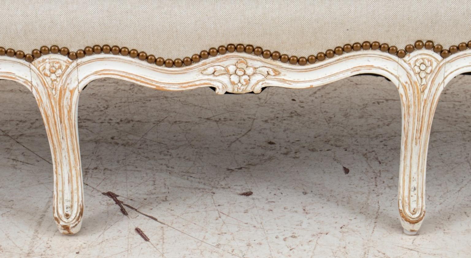 Fabric French Louis XV Style White Painted Settee